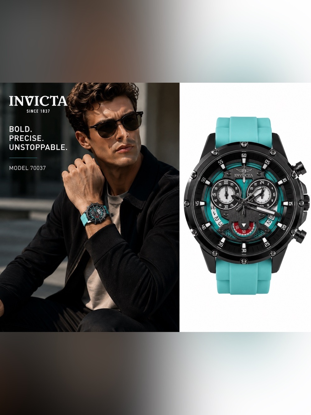 🏎️ NWT! Invicta Men's Chronograph S1 Rally 44mm Watch in Turquoise and Black